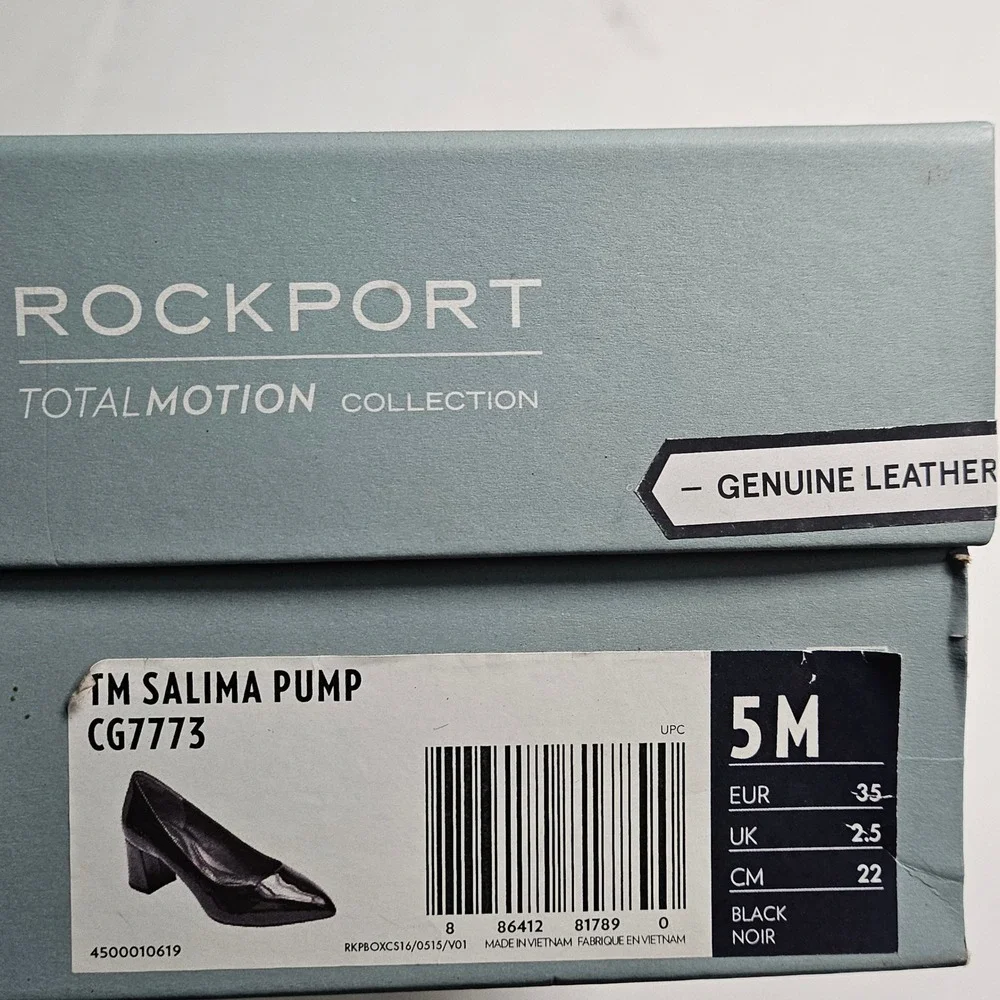 Rockport Total Motion TM‎ Salima Pump CG7773 Black Patent Leather Block Heel 5M